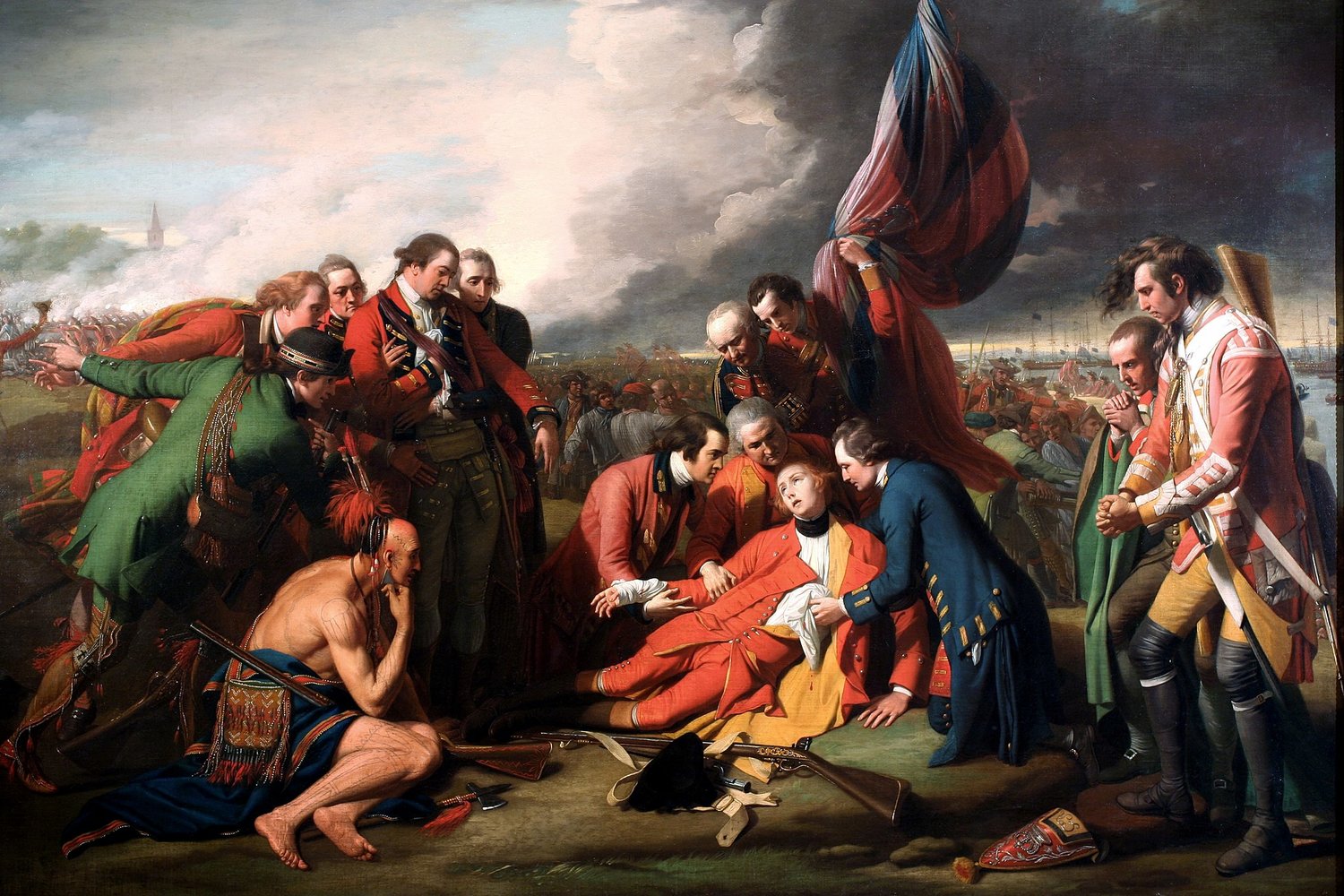Sir William Johnson, in green, appears in Benjamin West's painting "The Death of General Wolfe." Wikipedia notes that Johnson was not actually present at the event.